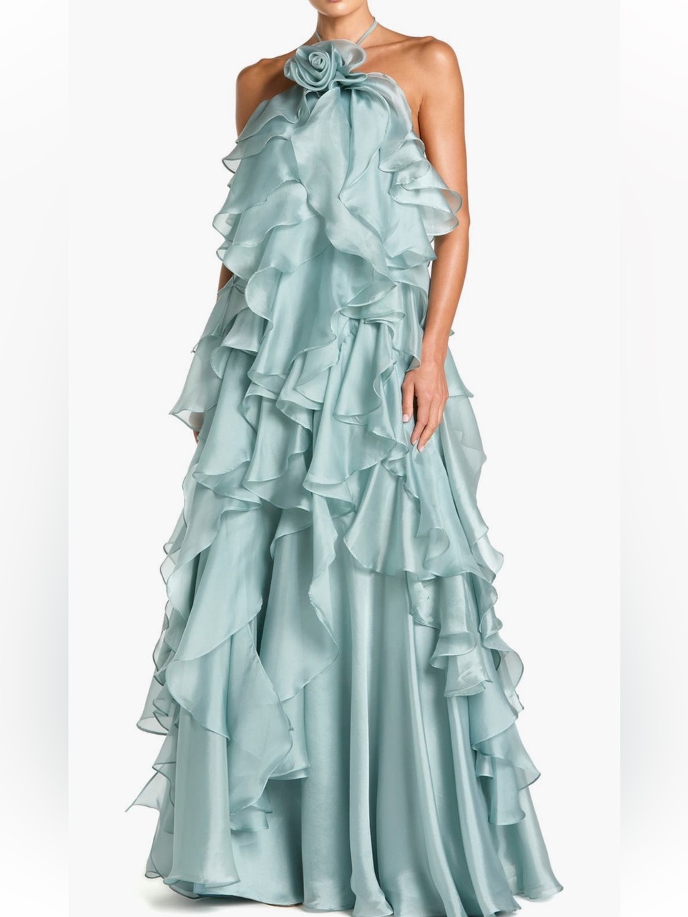 Mac Duggal Mint Ruffled Halter Gown *worn once*